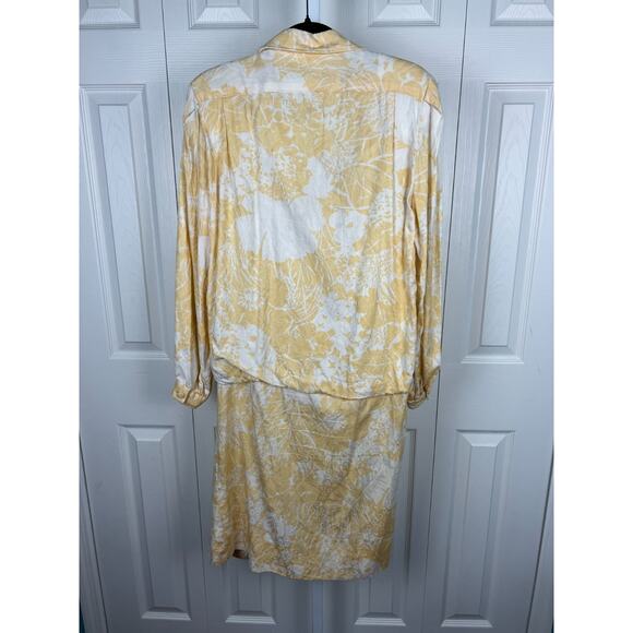 80s vintage yellow tropical floral on white blazer suit dress cotton 2X Dorothy - Picture 4 of 7